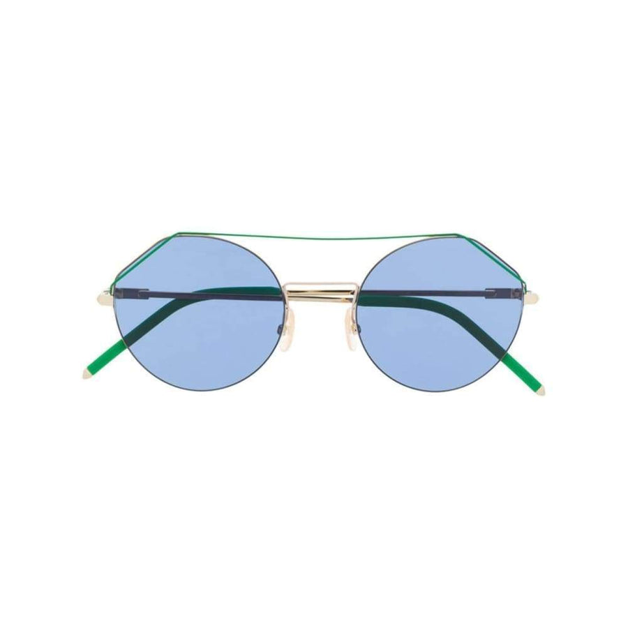 FFM0042S-3YG-KU Angular Round Sunglasses - Silver / Blue