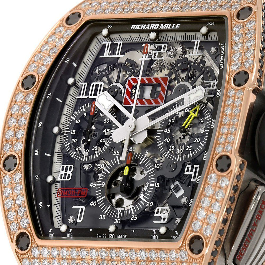 Richard Mille RM011, Felipe Massa Titanium and Rose Gold Diamond Pave Chronograph 50MM Watch RM011(PRE-OWNED)