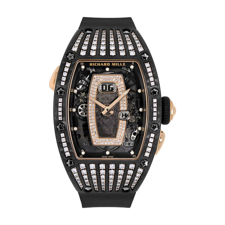 Richard Mille RM037, Rose Gold Gem Set Black Carbon TPT 34MM Watch RM037