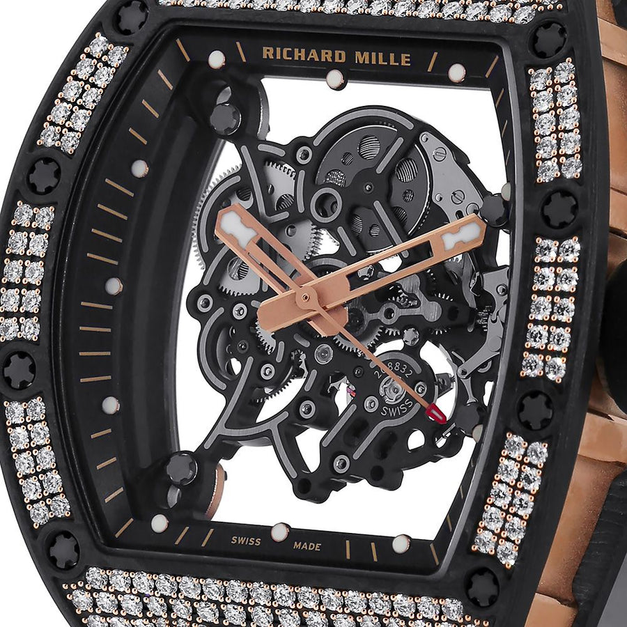 Richard Mille RM055, Bubba Watson Carbon Rose Gold Diamond Bezel 50MM Watch RM055(PRE-OWNED)