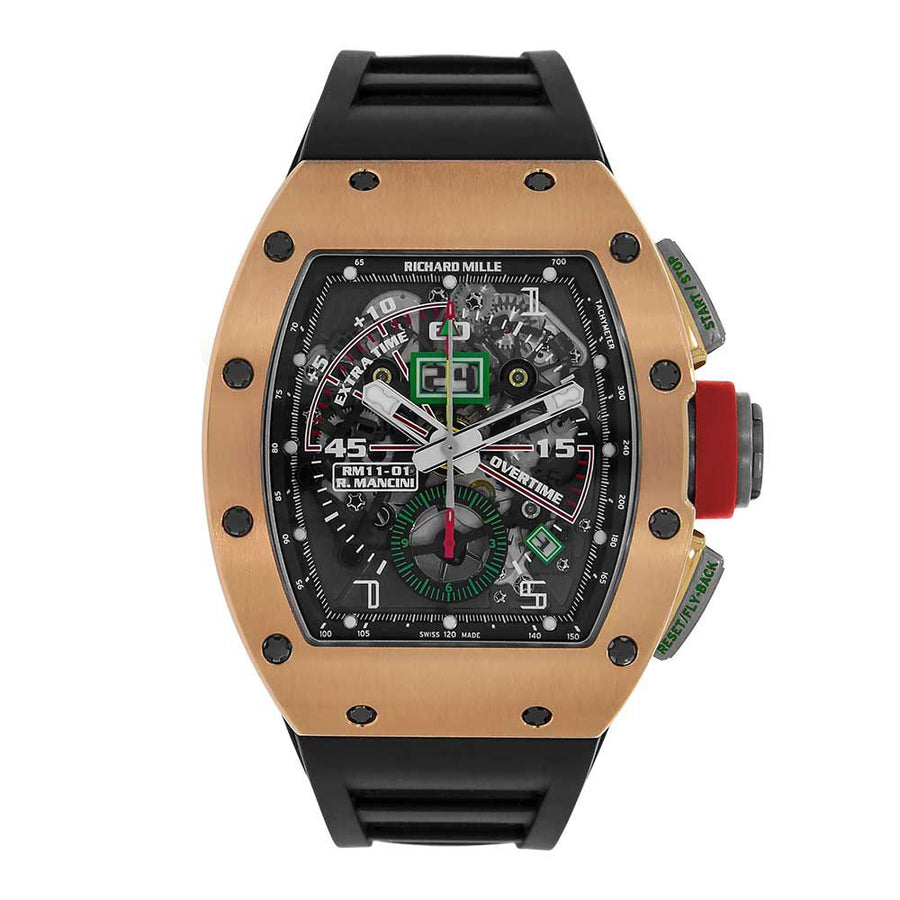 Richard Mille RM11-01, Roberto Mancini Rose Gold Skeletonized 50MM Watch RM11-01(PRE-OWNED)