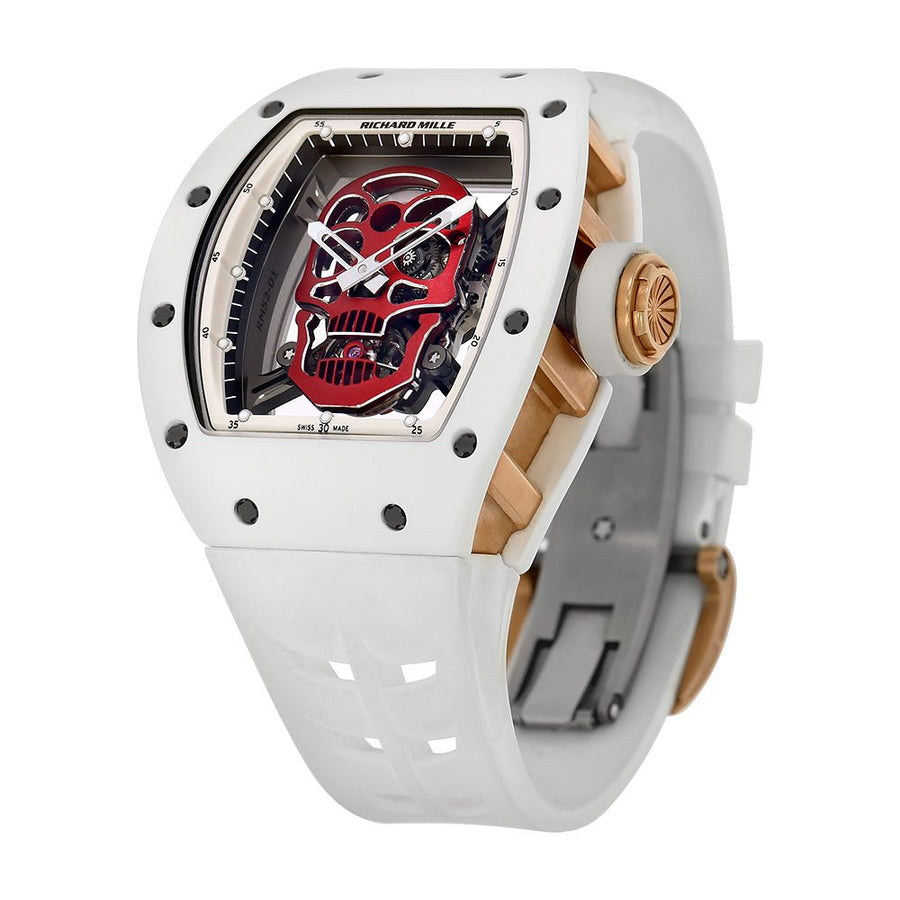 Richard Mille RM52-01, Red Skull Asia Edition White Ceramic 50MM Watch RM52-01(PRE-OWNED)