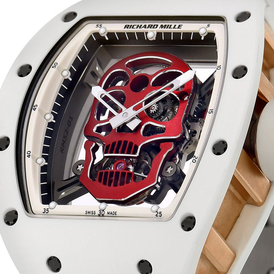 Richard Mille RM52-01, Red Skull Asia Edition White Ceramic 50MM Watch RM52-01(PRE-OWNED)