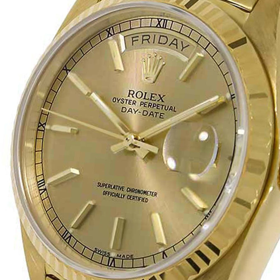 Rolex Day-Date, Vintage Yellow Gold Champagne Index Dial President Bracelet 36MM Watch 18038(PRE-OWNED)