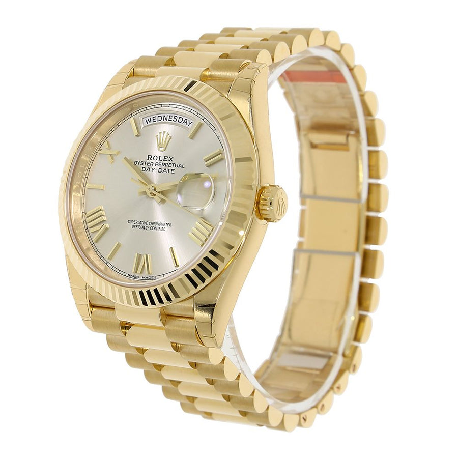 Rolex Day-Date 40, Yellow Gold Silver Dial President Bracelet 40MM Watch 228238