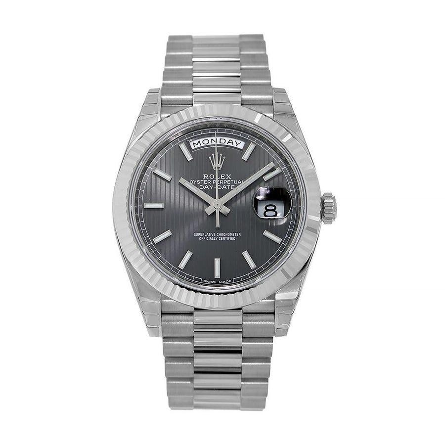 Rolex Day-Date 40, White Gold Dark Rhodium Stripe Motif Dial 40MM Watch 228239