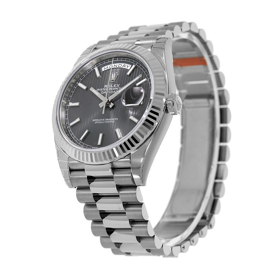 Rolex Day-Date 40, White Gold Dark Rhodium Stripe Motif Dial 40MM Watch 228239