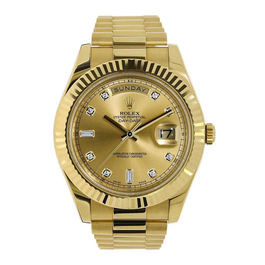 Rolex Day-Date II, Yellow Gold Champagne Diamond Dial 40MM Watch 218238