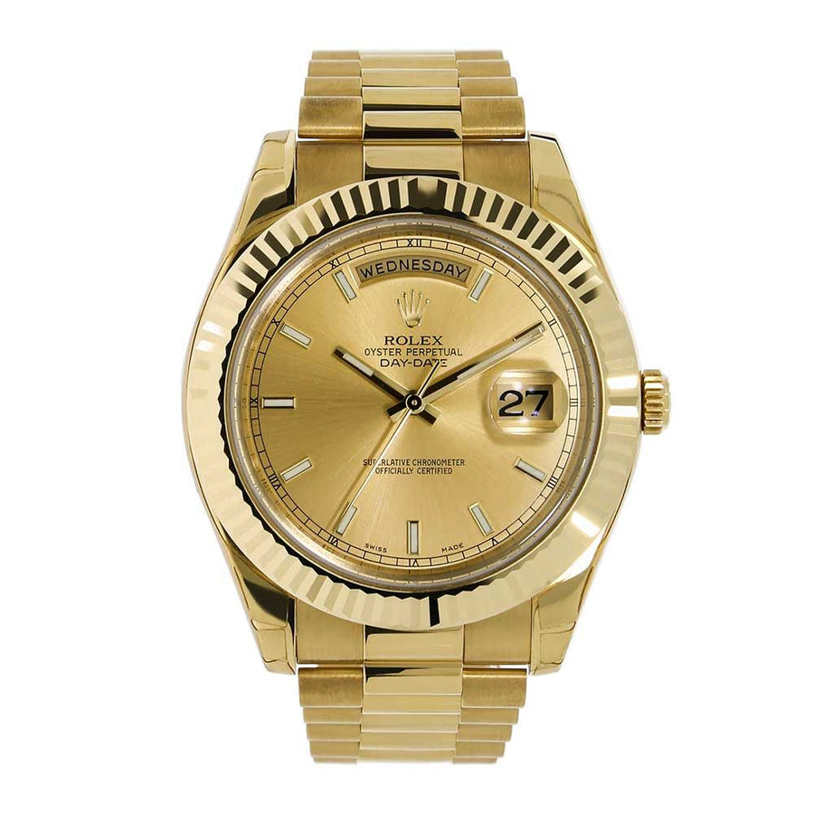 Rolex Day-Date II, Yellow Gold Index Champagne Dial 41MM Watch 218238