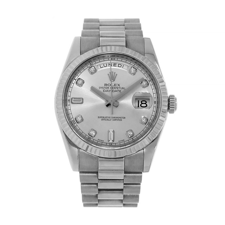 Rolex Day-Date II, White Gold Silver Diamond Dial 41MM Watch 218239(PRE-OWNED)