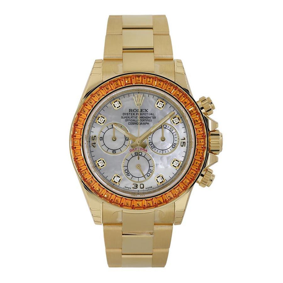 Rolex Cosmograph Daytona, Yellow Gold Orange Sapphire MOP Dial Watch 116578SACO