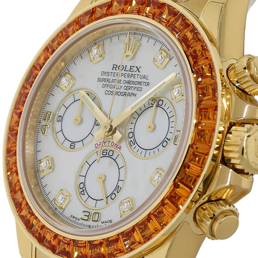 Rolex Cosmograph Daytona, Yellow Gold Orange Sapphire MOP Dial Watch 116578SACO