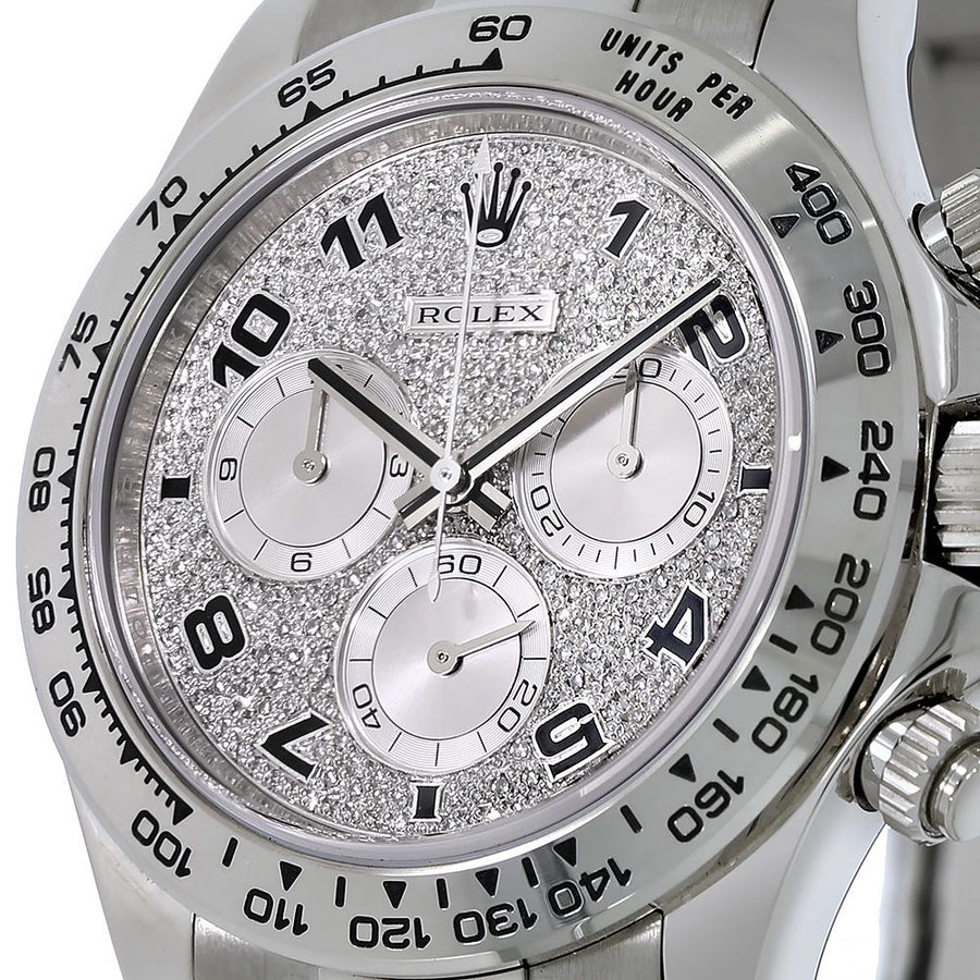 Rolex Cosmograph Daytona, White Gold Diamond Pave Arabic Dial 40MM Watch 116509