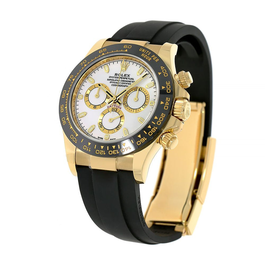 Rolex Cosmograph Daytona, Yellow Gold White Dial Oysterflex 40MM Watch 116518LN