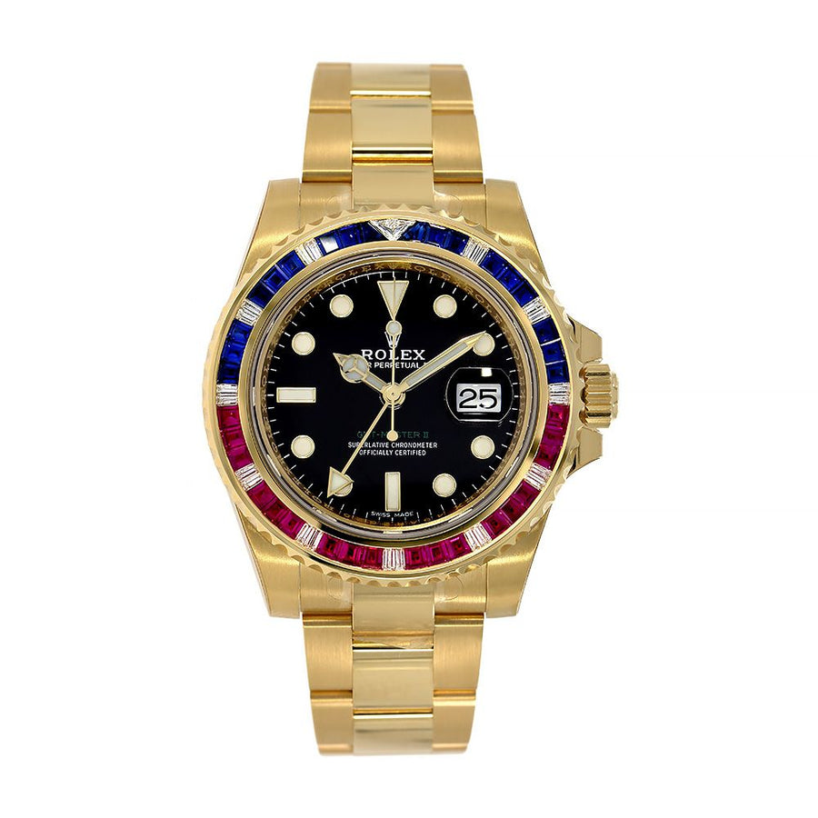 Rolex GMT-Master II, Yellow Gold Pepsi Gemstones 40MM Watch 116748SARU