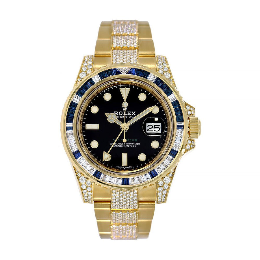 Rolex GMT-Master II, Yellow Gold Sapphire and Diamond Bezel 40MM Watch 116758SA