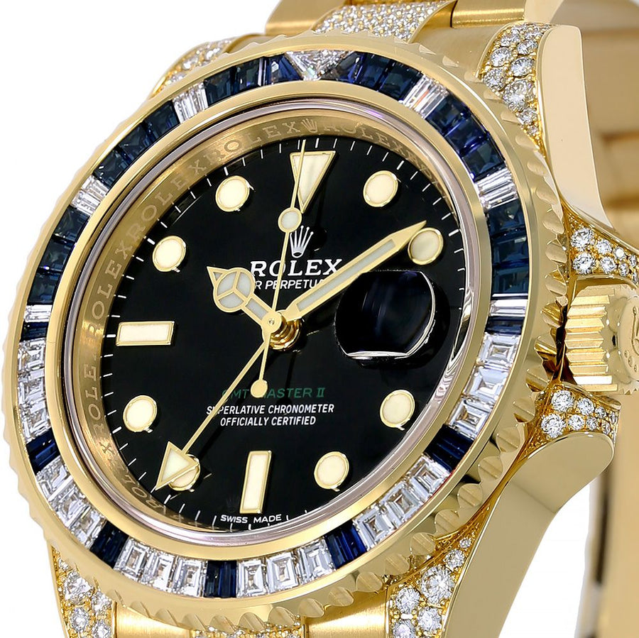 Rolex GMT-Master II, Yellow Gold Sapphire and Diamond Bezel 40MM Watch 116758SA