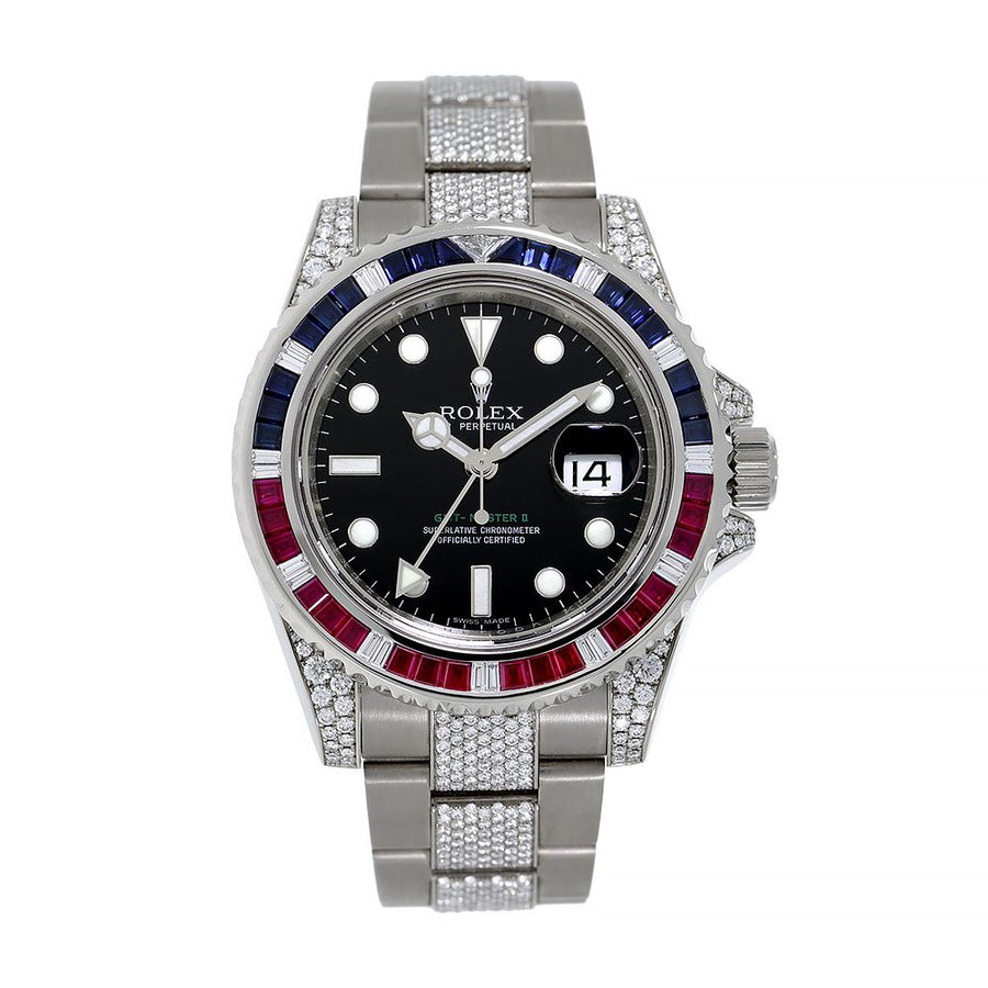 Rolex GMT-Master II, White Gold Gem Set Bezel 40MM Watch 116759SARU(PRE-OWNED)