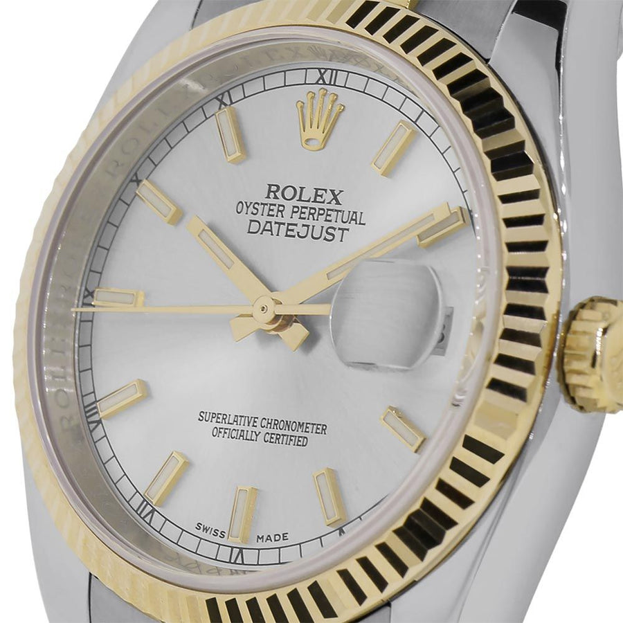 Rolex Datejust 36, Steel and Yellow Gold Silver Index Dial 36MM Watch 116233(PRE-OWNED)