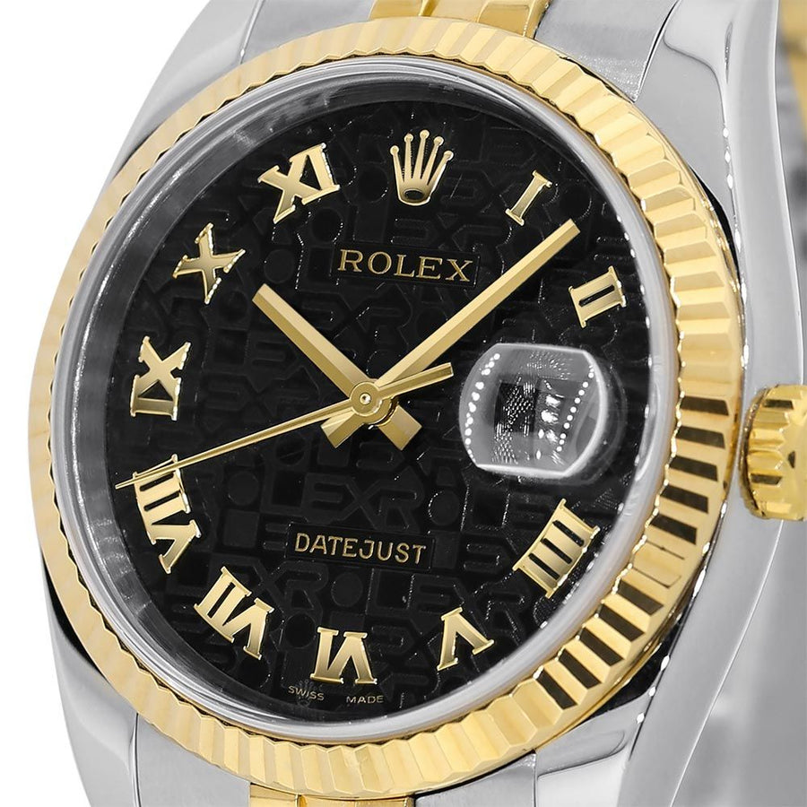 Rolex Datejust 36, Steel & Yellow Gold Black Jubilee Roman Dial 36MM WATCH 116233(PRE-OWNED)