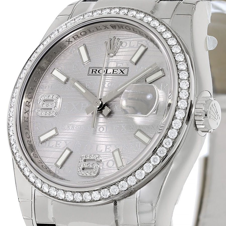 Rolex Datejust 36, White Gold Silver Wave Diamond Dial 36MM Watch 116189