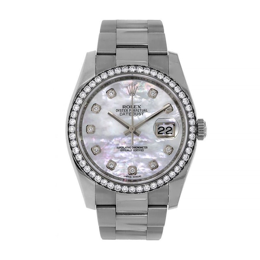 Rolex Datejust 36, Stainless-Steel White MOP Diamond Dial 36MM Watch 116244(PRE-OWNED)