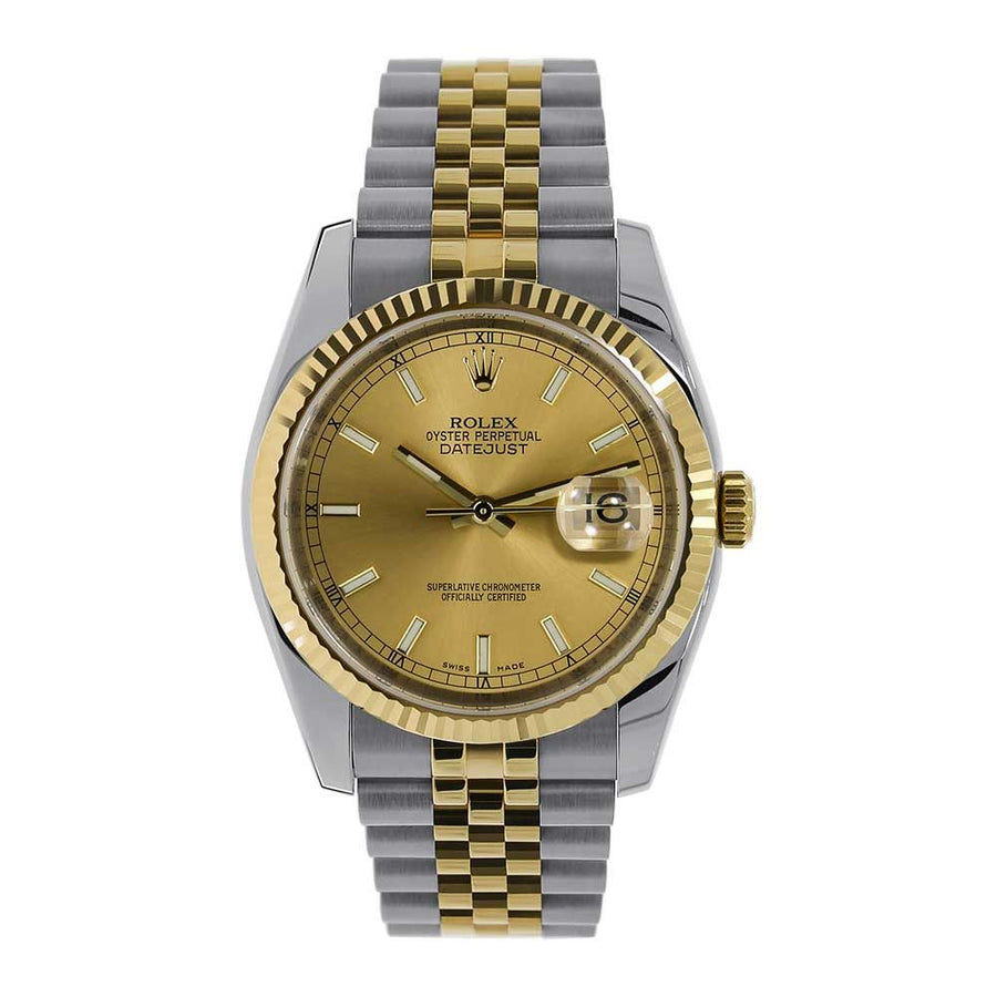 Rolex Datejust 36, Steel & Yellow Gold Champagne Index Dial 36MM Watch 116233(PRE-OWNED)