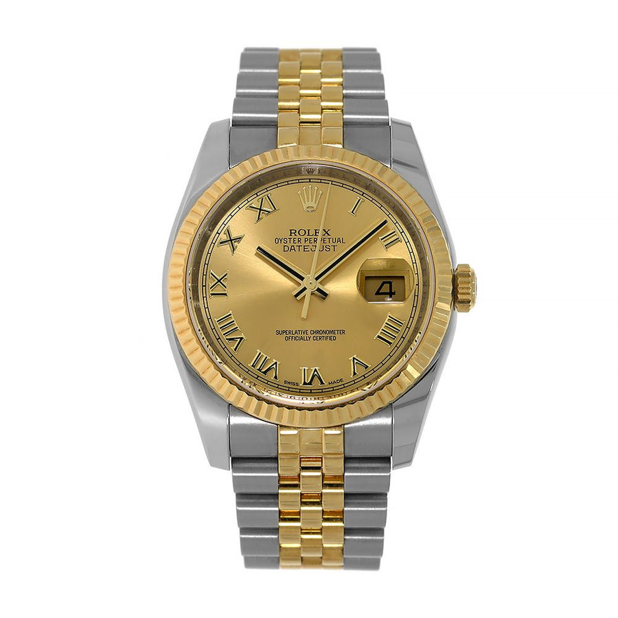 Rolex Datejust 36, Steel & Yellow Gold Champagne Roman Dial 36MM Watch 116233(PRE-OWNED)