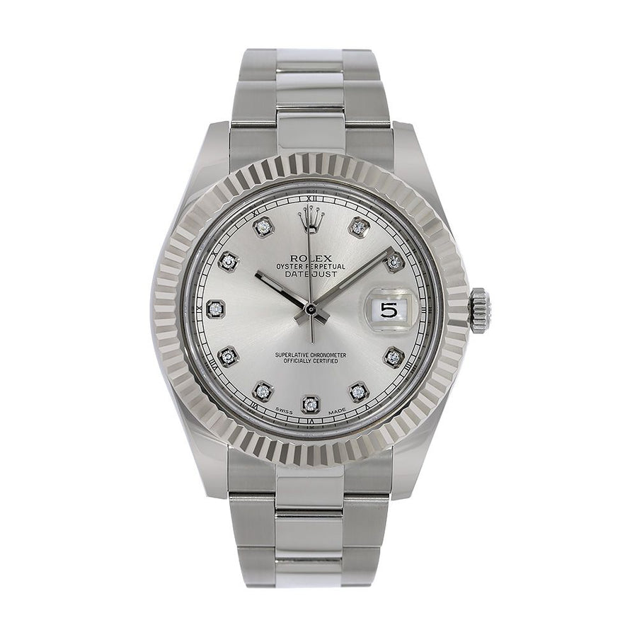 Rolex Datejust II, Steel Fluted Bezel Diamond Dial 41MM Watch 116334(PRE-OWNED)