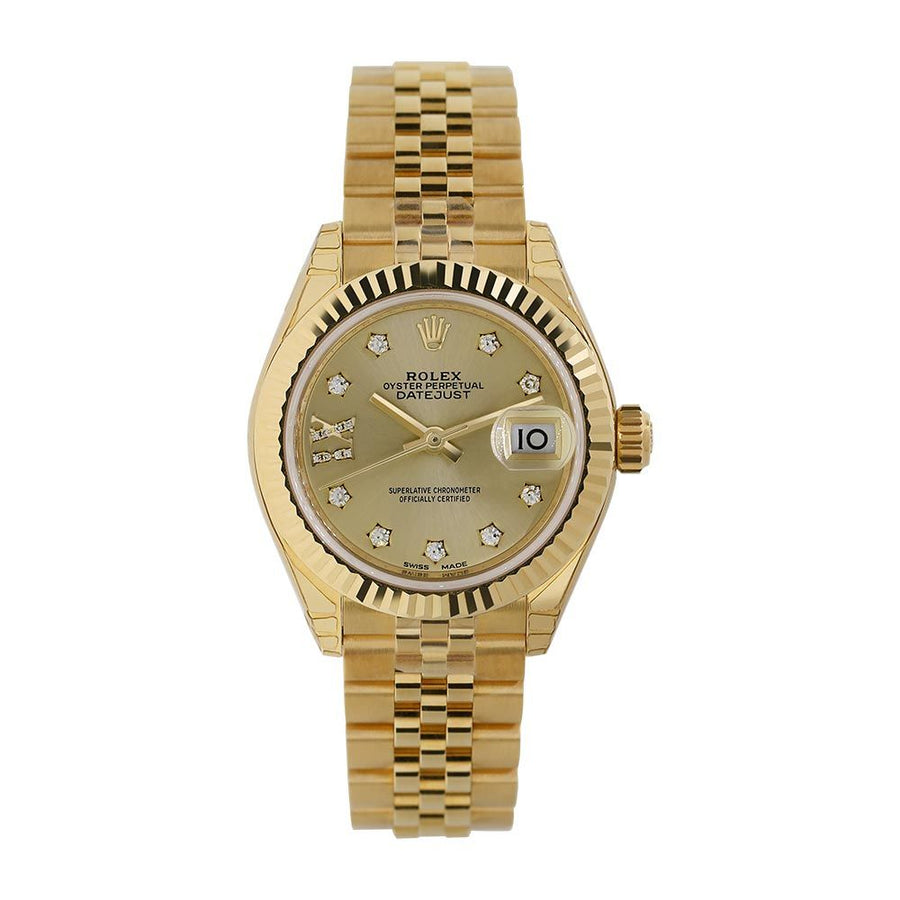 Rolex Lady Datejust, Yellow Gold Champagne Diamond Star IX Dial 28MM Watch 279178