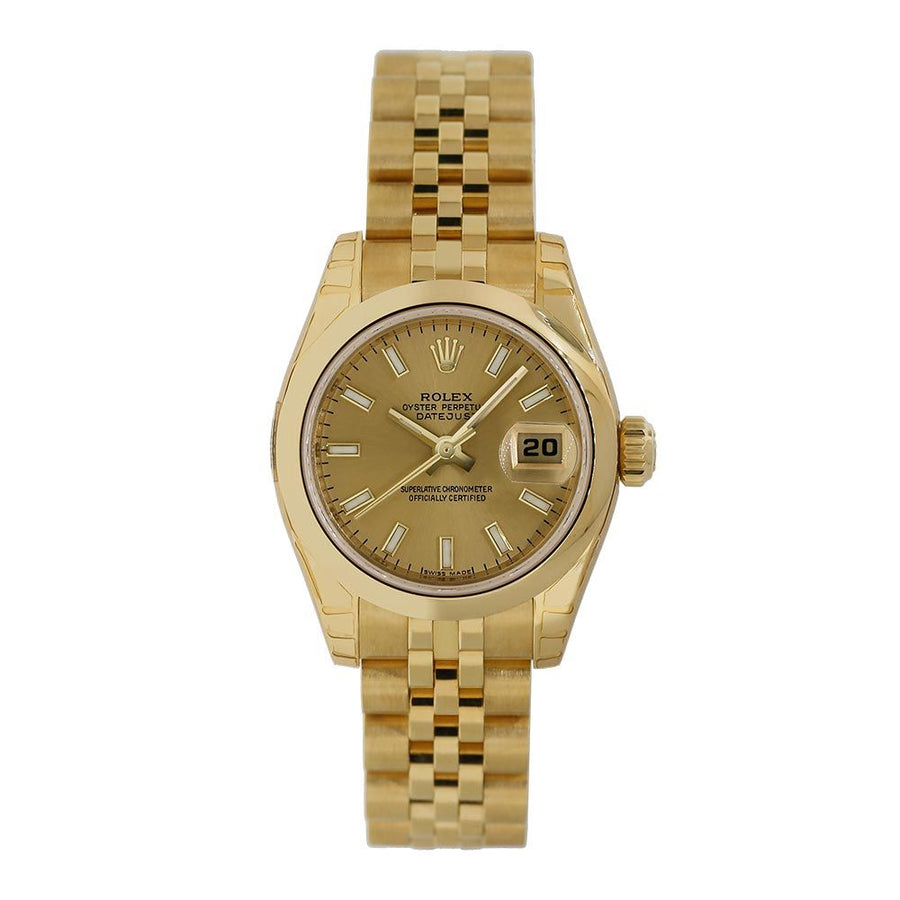 Rolex Lady Datejust, Yellow Gold Champagne Index Dial 26MM Watch 179168