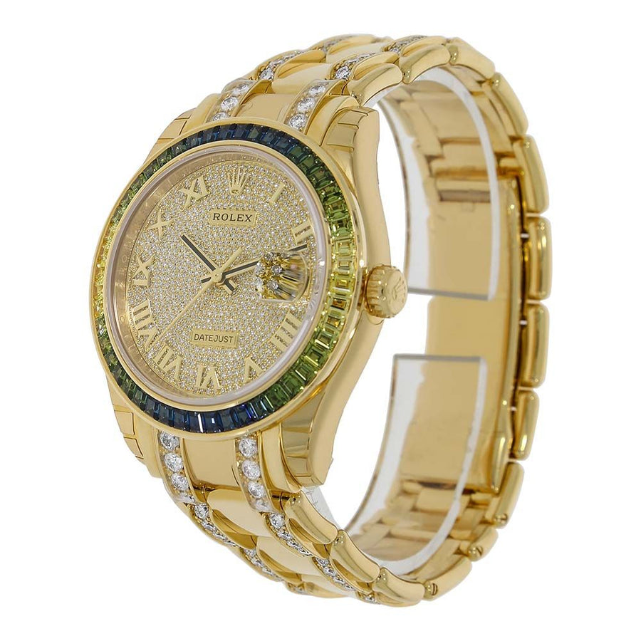 Rolex Pearlmaster 39, Datejust Yellow Gold Fancy Green Diamond Pave Dial 39MM Watch 86348SABLV