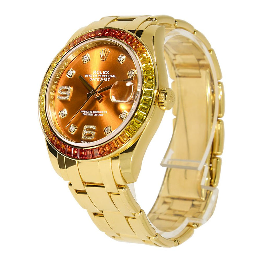 Rolex Pearlmaster, Datejust Yellow Gold Orange Sapphires 39MM Watch 86348SAJOR