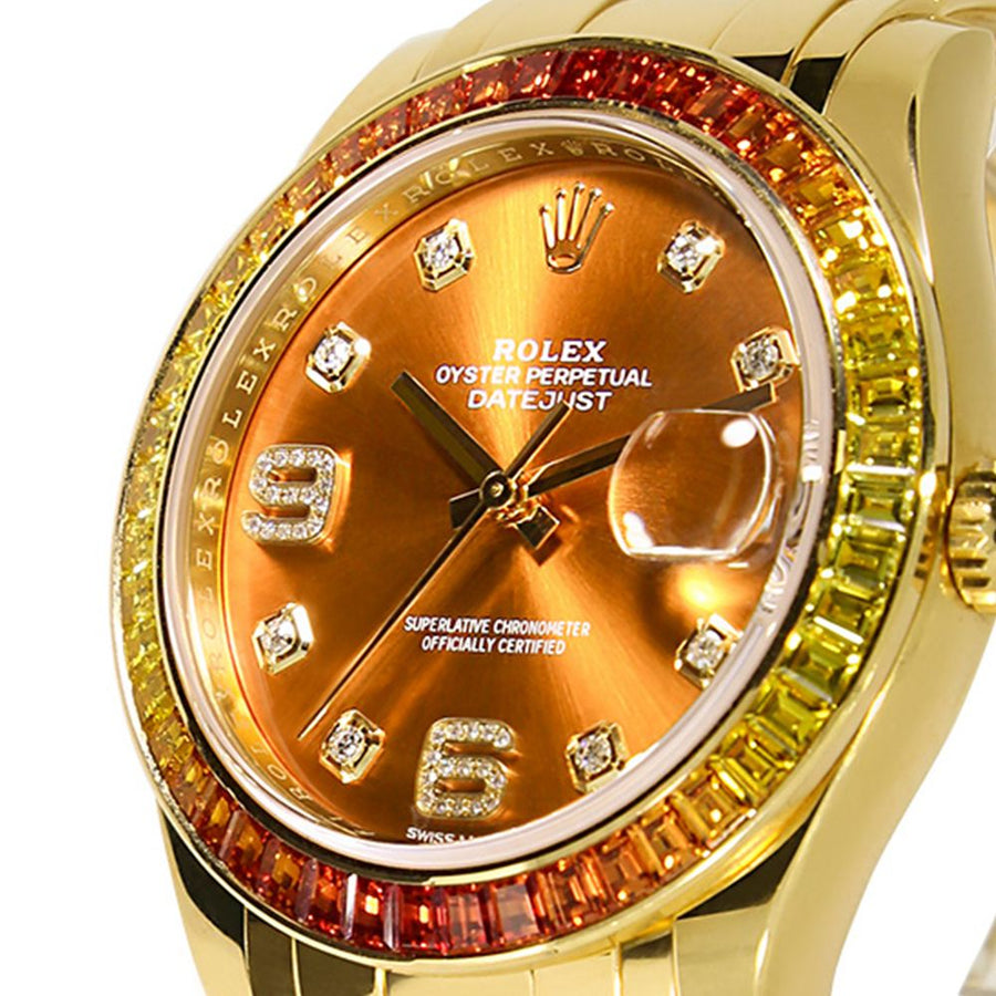 Rolex Pearlmaster, Datejust Yellow Gold Orange Sapphires 39MM Watch 86348SAJOR