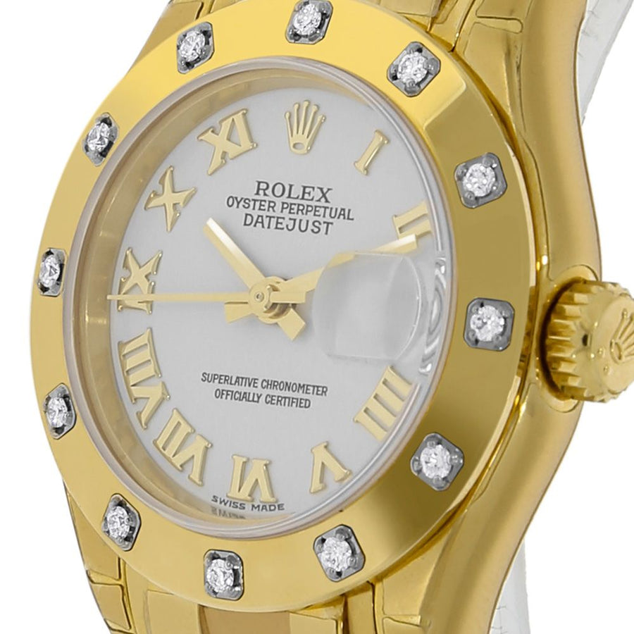 Rolex Pearlmaster, Lady Datejust Yellow Gold Diamond Roman Dial 29MM Watch 80318