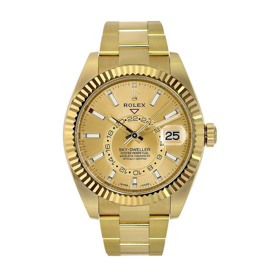 Rolex Sky-Dweller, Yellow Gold Champagne Index Dial 42MM Watch 326938