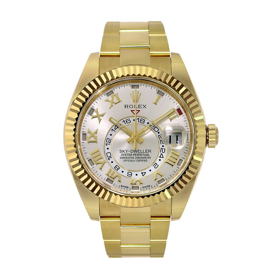 Rolex Sky-Dweller, Yellow Gold Silver Roman Dial 42MM Watch 326938(PRE-OWNED)