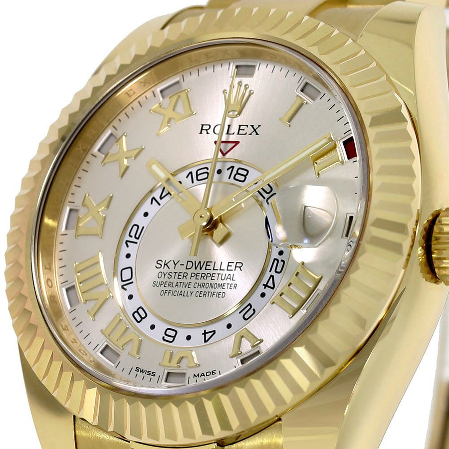 Rolex Sky-Dweller, Yellow Gold Silver Roman Dial 42MM Watch 326938(PRE-OWNED)