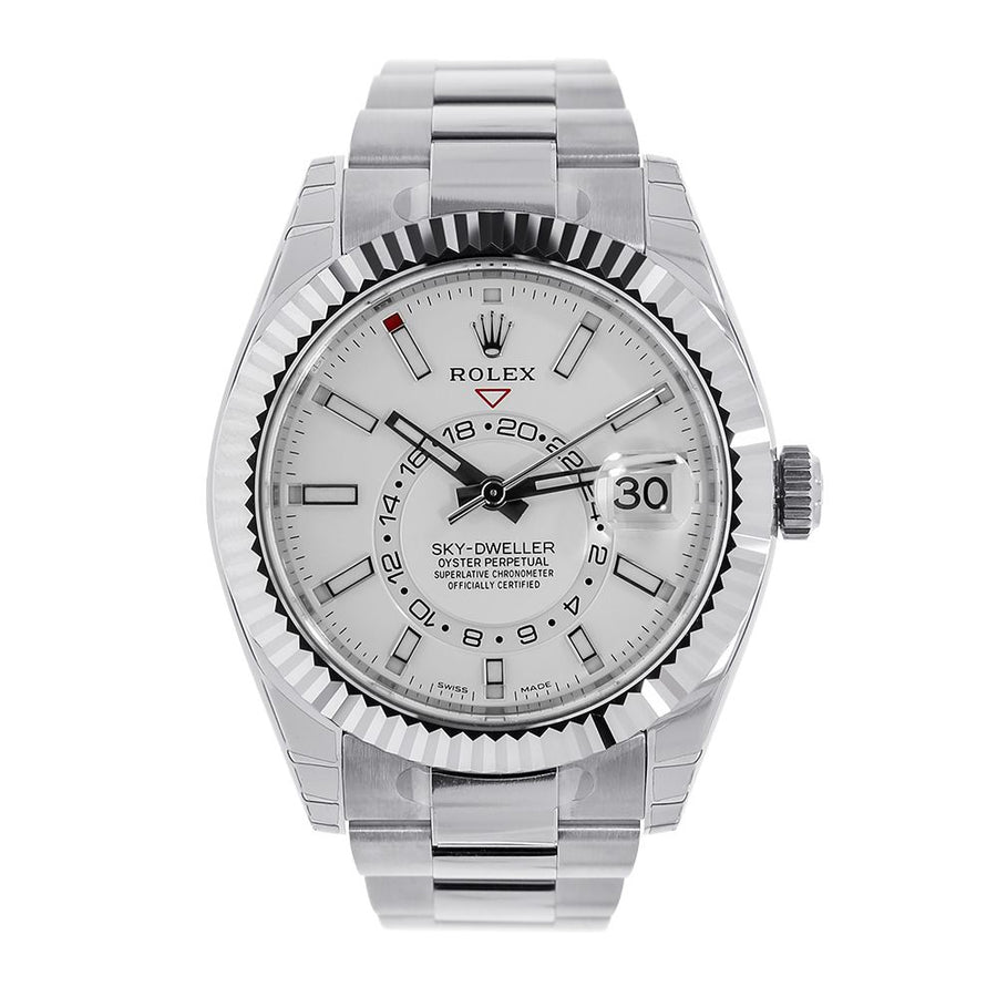 Rolex Sky-Dweller, Steel White Index Dial Fluted Bezel 40MM Watch 326934