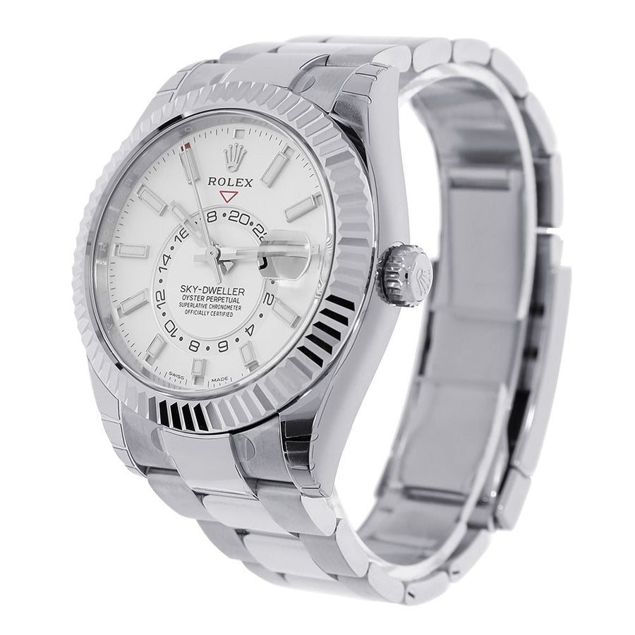 Rolex Sky-Dweller, Steel White Index Dial Fluted Bezel 40MM Watch 326934