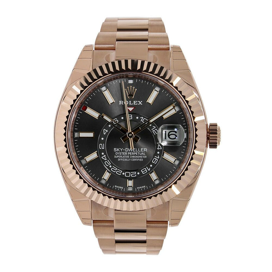 Rolex Sky-Dweller, Rose Gold Rhodium Dial Fluted Bezel 42MM Watch 326935