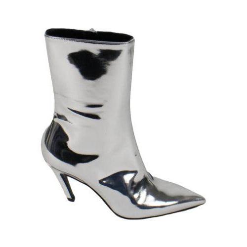 Patent Leather Slash Heel Ankle Boots - Silver