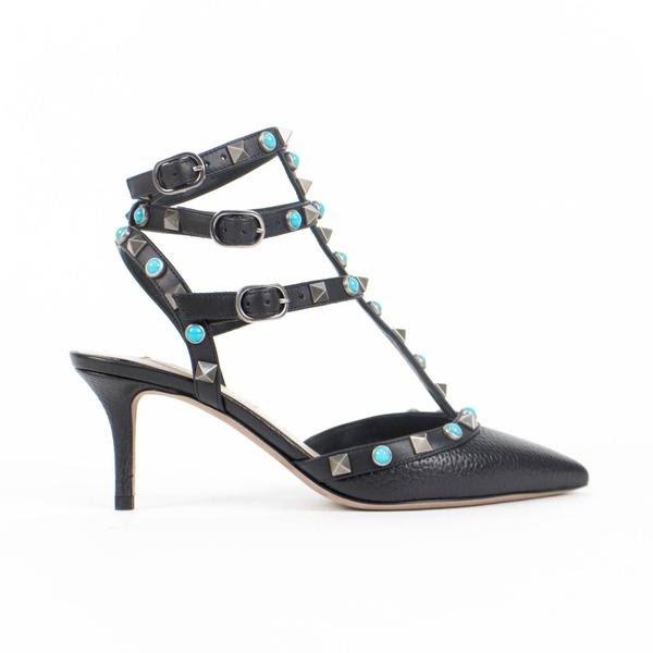 Rolling Rockstud Turquoise Caged Pumps - Black